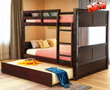 TSAMPA Latest Upgraded & Stronger Heavy Duty Solid Wood Full Over Full Bunk Bed with Trundle, Thickened Safer Convertible Bunkbed Frame (Easier to Assemble) (Espresso) TSAMPA