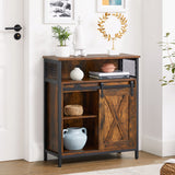 VASAGLE Buffet Cabinet, Coffee Bar Storage Cabinet, Sideboard with 1 Sliding Barn Door, Adjustable Shelves, 11.8 x 27.6 x 31.5 Inches, for Living Room, Rustic Brown and Ink Black ULSC089B01 VASAGLE