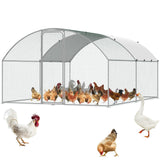 VEVOR Large Metal Chicken Coop with Run, Walkin Poultry Cage for Yard with Waterproof Cover, 13.1 x 9.8 x 6.4 ft Peaked Hen House, Duck and Rabbit, Silver, Spire Roof VEVOR