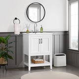 Yaheetech 24" Modern Bathroom Vanity with Sink, Bathroom Sink Cabinet with Rectangular Ceramic Basin, Bathroom Vanities Cabinet with 2 Doors and 1 Open Shelf, White Yaheetech