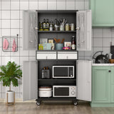 METALYEYE 71''H Metal Storage Cabinet with Wheels & Pegboard,Rolling Lockable Tool Cabinet with Adjustable Shelves & 2 Drawer for Garage,Offices,Homes,Pantries Assembly Required METALYEYE