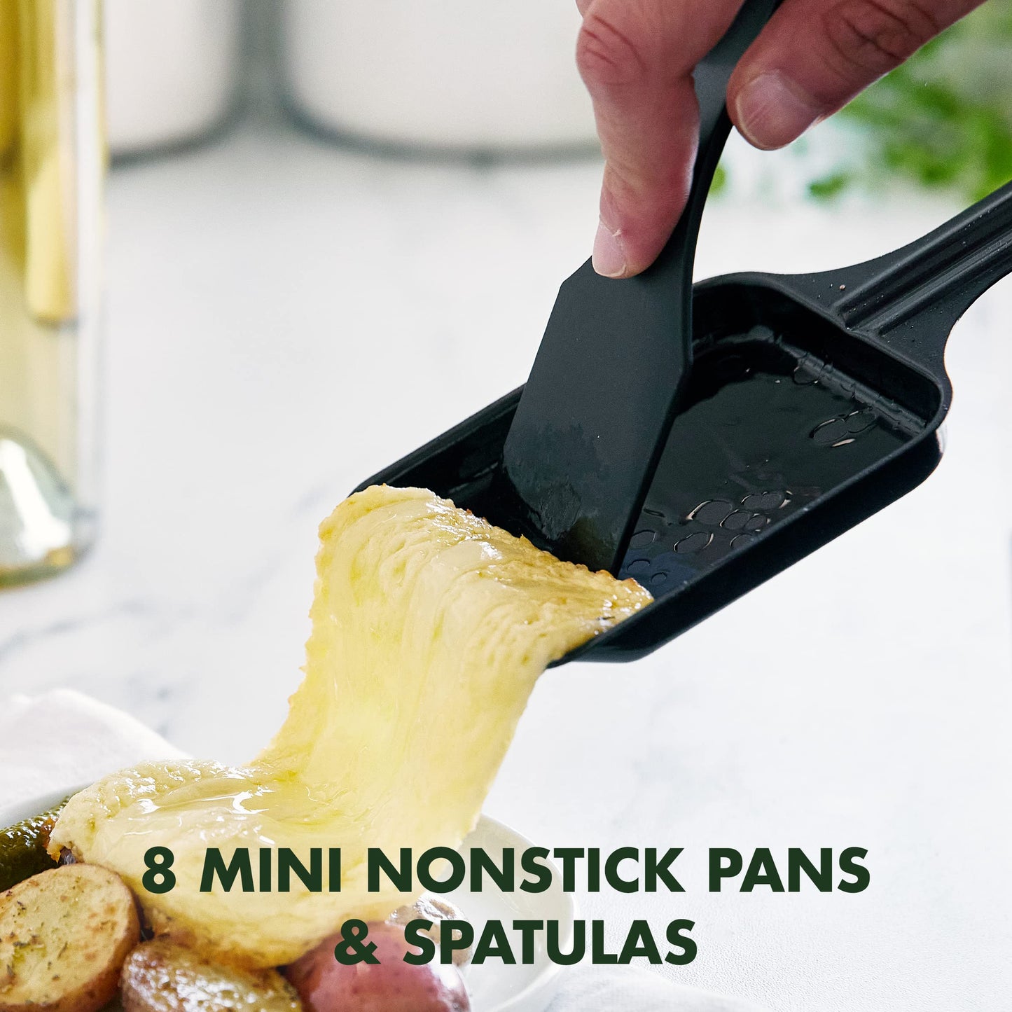 GreenPan Electrics Healthy Ceramic Nonstick, 3-in-1 Reversible Grill, Griddle & Raclette, PFAS-Free, Serves up to 8 People for Parties &Family Fun, Pancake Plate, 8 Mini Square Nonstick Pans& Spatulas