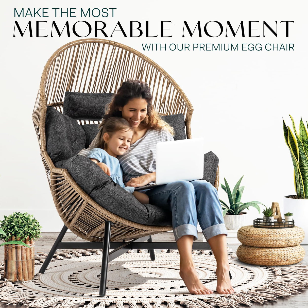 Bme Heavy Duty 500 Lbs Capacity Wicker Egg Chair for Outside & Indoor, UV 2000 Hours Material with Flame Retardant Tested Cushion, Durable Against Water, Weather, Brown Base Bme