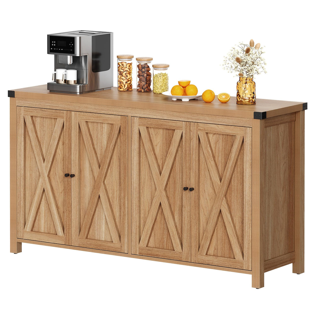YITAHOME 55'' Sideboard Buffet Cabinet with Storage, Farmhouse Large Coffee Bar Cabinet with Adjustable Shelf for Kitchen, Living Room, Oak YITAHOME