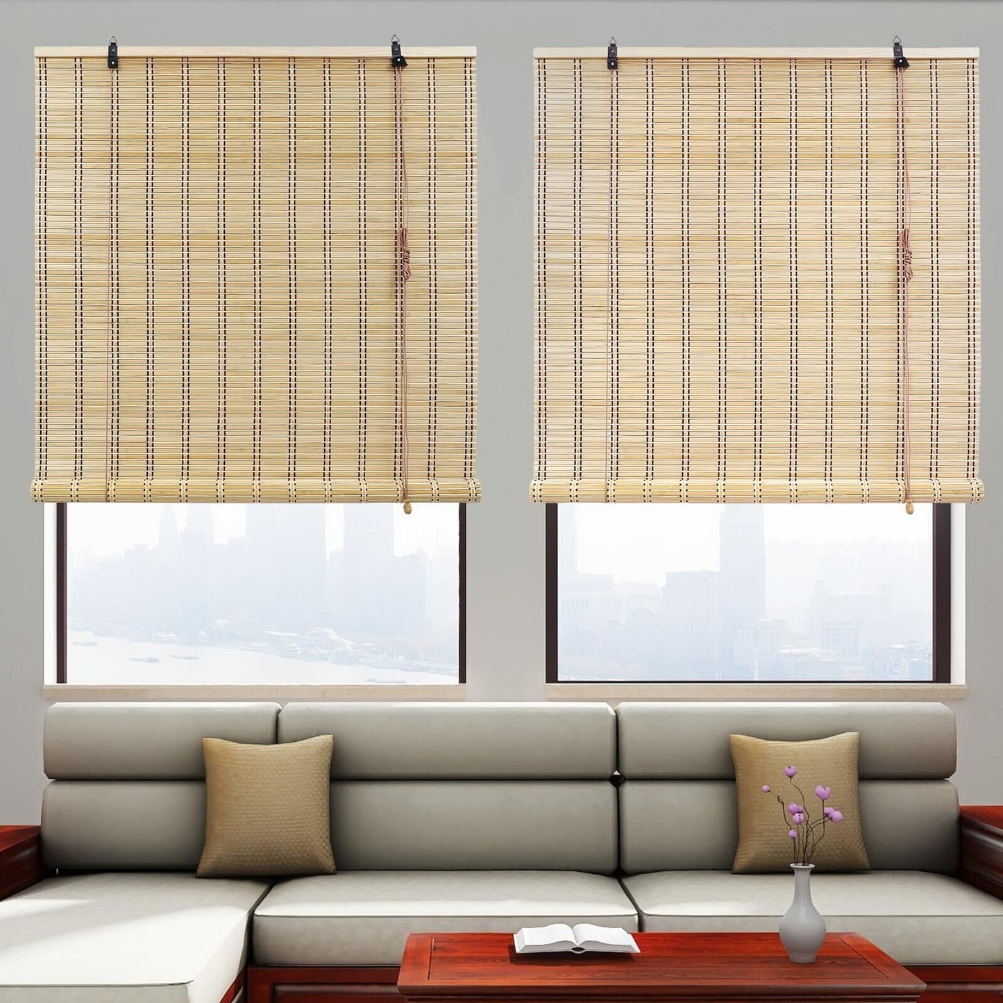 ORNDSDM Bamboo Blinds, Bamboo Shades for Indoor Windows, Bamboo Shades for Patio, Custom Size, Bamboo Shades for Windows, Courtyard Garden, Balcony, Terrace