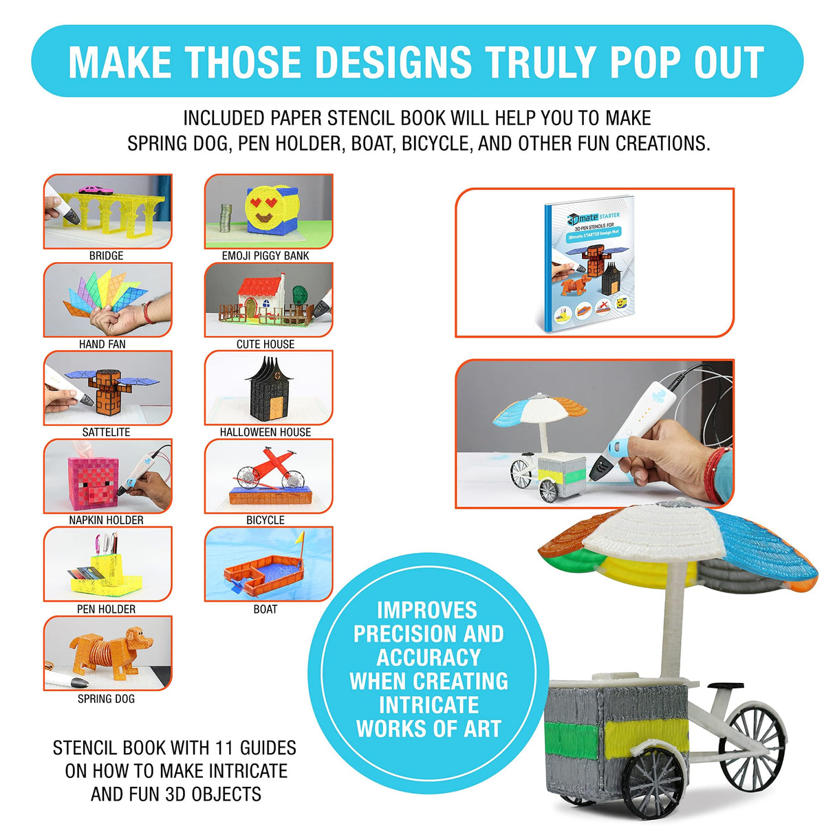 3D Pen Filament with Silicon Design Mat and Compatible Stencils Book with 11 Templates - 1.75mm PLA Plastic Refills - 110 Meter of Assorted Filament for 3D Drawing and Doodling 3Dmate