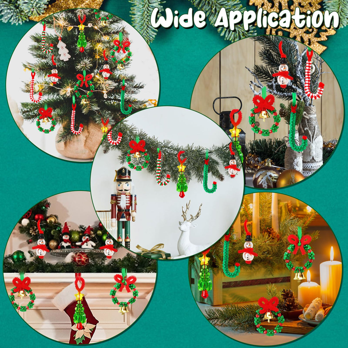 AWHETIE Christmas Crafts for Adults,40 Sets Beaded Ornament Kit,Including 20 Pcs Wreath with Bell/5 Pcs Snowman/5 Pcs Christmas Tree/10 Pcs Candy Cane,Holiday Tree Decorations AWHETIE