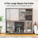 TIMHAKA Large Indoor Catio with Wheels, 4 Tier Cat Enclosures House for Outdoor Sunbathing, 66" Multi-Feature Wooden Kitty Cage for Patio with 4 Access Doors, Gray TIMHAKA