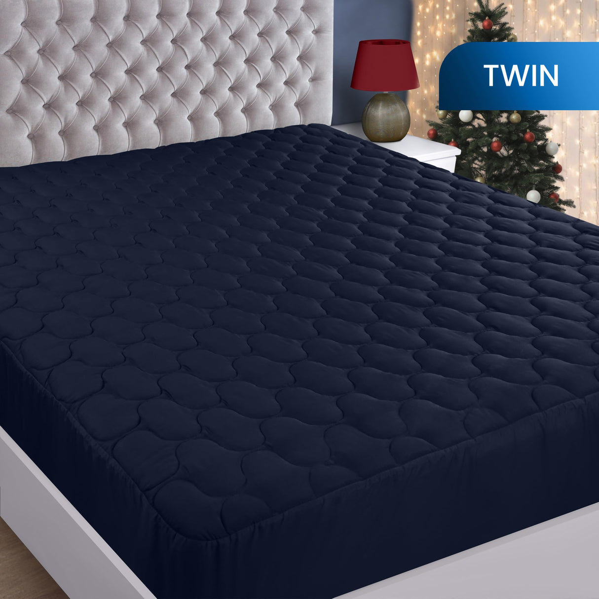 Utopia Bedding Waterproof Mattress Protector, Twin Mattress Pad, Quilted Fitted Cover Stretches up to 16 Inches Deep (Navy) Utopia Bedding