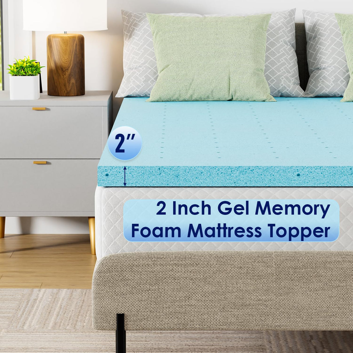 PayLessHere 2 Inch Gel Memory Foam Mattress Topper/Gel Infused Mattress Topper/CertiPUR-US Certified/Easy to Clean, (Full) PayLessHere