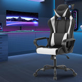 PayLessHere Ergonomic Racing Desk Chair Gaming Chair Computer Chair with Armrests 360° Swivel & Caster Pu Desk Task Chair Executive Headrest Lumbar Support for Back Pain Women Men and Adults (White) PayLessHere