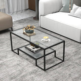 Kebynti 42" Rectangular Glass Coffee Table for Living Room, 2-Tier Center Tea Table with Metal Frame for Small Space, Apartment, Office (Black) Kebynti