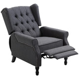 HOMCOM Fabric Upholstered Wingback Recliner, Tufted Push Back Accent Chair, Linen Arm Chair with Footrest, Armrest, Padded Cushion, Dark Grey HOMCOM