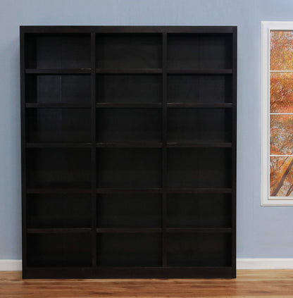 Traditional 84" Tall Triple Wide 18-Shelf Bookcase in Chocolate Espresso - WoodArtSupply