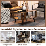Tangkula Small Coffee Table for Small Space, 2-Tier Wooden Center Table with Open Storage Shelf, Side Baffle, Easy Assembly, Industrial Side Table for Living Room Bedroom (Rustic Brown) Tangkula
