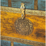 MAKLAINE 32" x 17" Traditional Wood Painted Brass Inlay Storage Trunk/Coffee Table with Hidden Storage, Brass Inlays & Hardware, Handcrafted, Handpainted, No Assembly Required, in Multi-Color Finish MAKLAINE