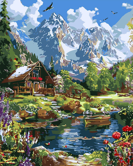 CHWGLFGG Landscape Paint by Numbers Kit for Adults On Canvas,DIY Easy Adult Paint by Number Kits Forest Log Cabin,Paint by Color Eagle Acrylic Paint Painting Home Wall Decor 16x20inch (Without Frame) CHWGLFGG