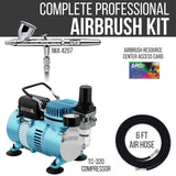 Iwata Eclipse HP CS Airbrush Set with a 1/5 hp Cool Runner II Dual Fan Air Compressor System Kit, Professional All-Purpose Dual-Action Gravity Feed Airbrush, 0.35mm tip, 6ft Hose, Holder, How-To Guide Master Airbrush