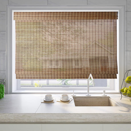 LETAU Cordless Wood Window Roman Shades, Bamboo Window Blinds, Pattern 14 LETAU