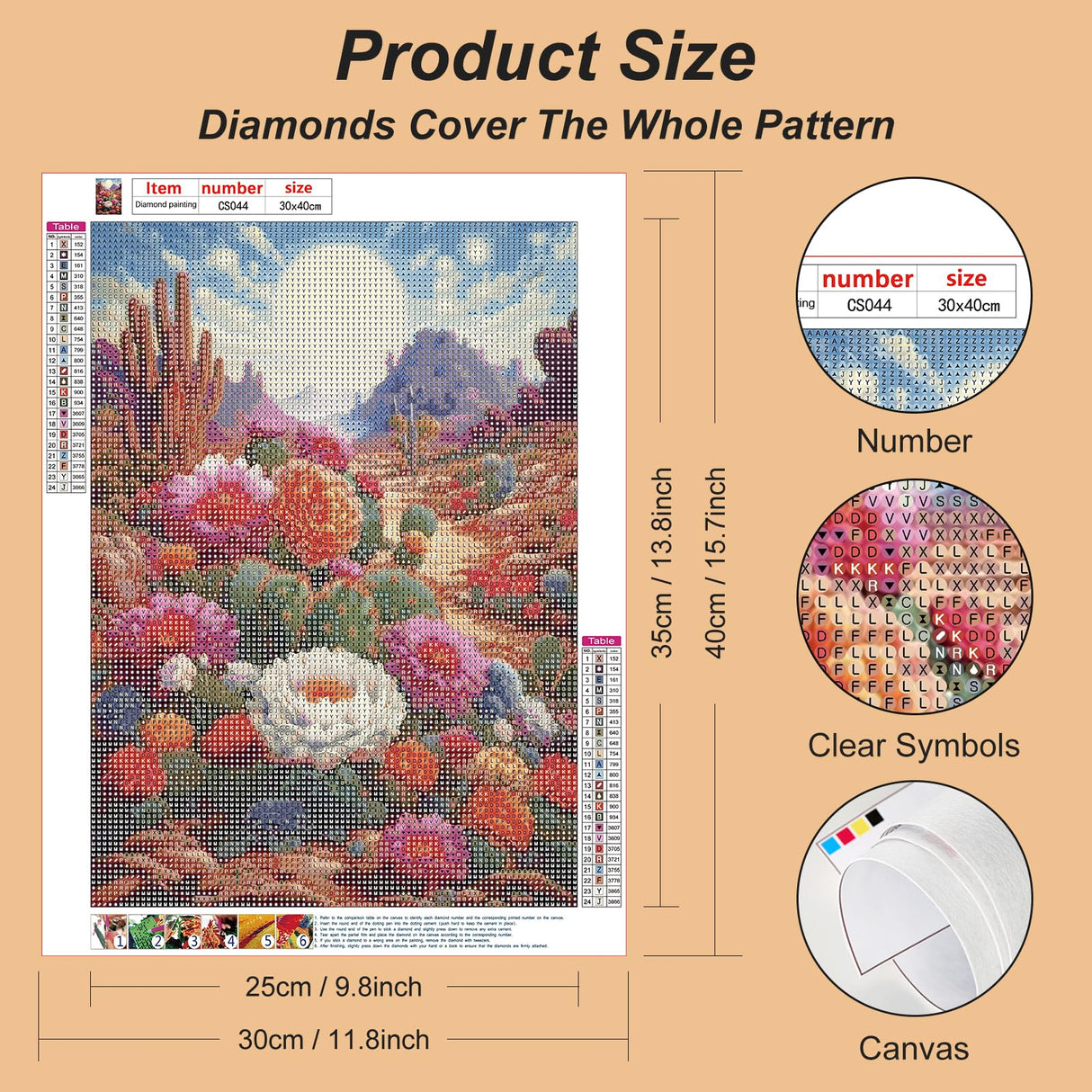 Acudotr Diamond Painting Kits for Adults, 5D DIY Diamond Art Kits for Beginners, Full Drill Diamond Painting Kits for Home Wall Decor, Desert Cactus Flowers, 12x16 Inch Acudotr