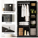 LIKIMIO Armoire Wardrobe Closet 70" H, 5 Doors Bedroom Wooden Wardrobe with 4 Storage Shelves and Hanging Rod, Clothing Storage Cabinet Organizer Combination, Black LIKIMIO