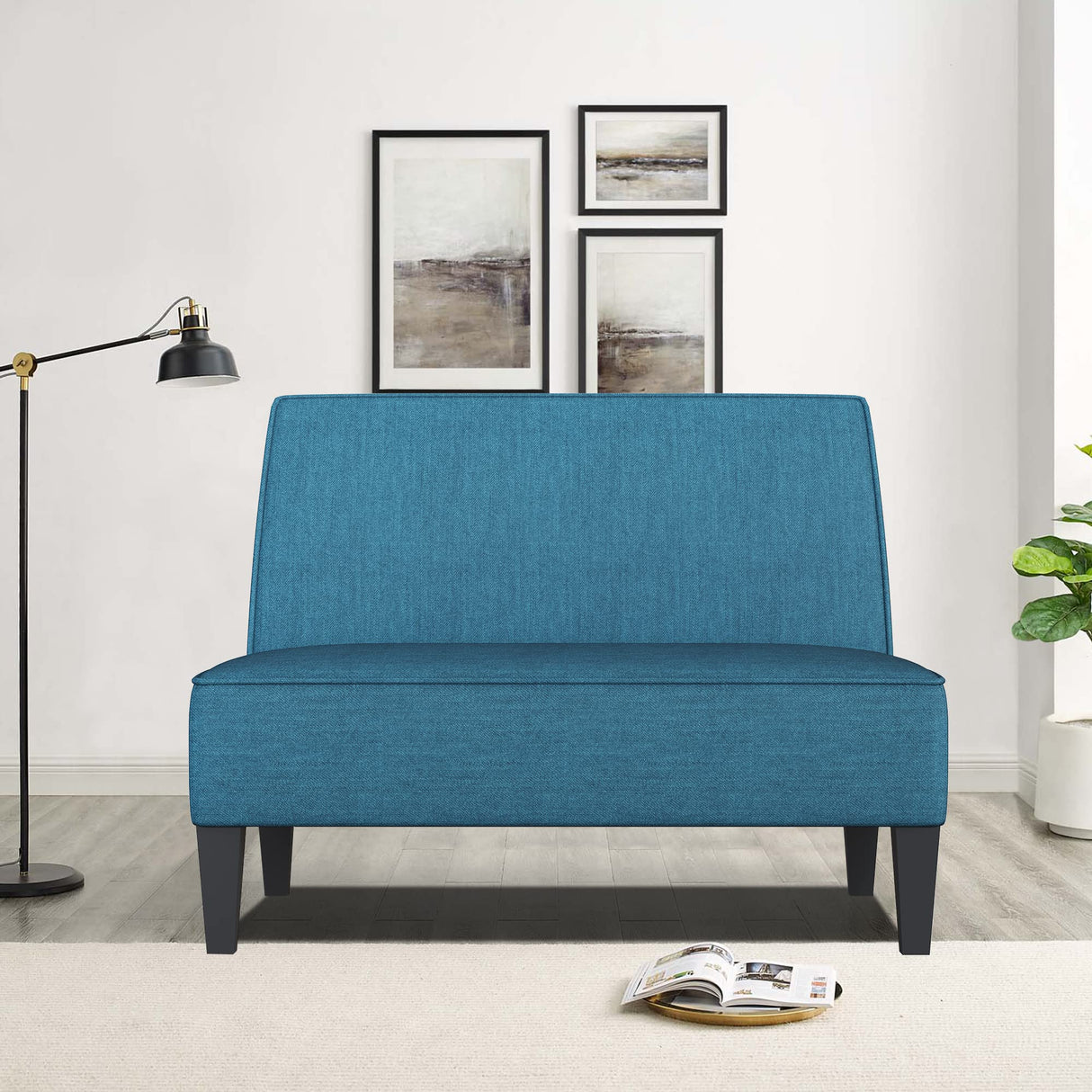 Changjie Furniture Small Loveseat Sofa, Upholstered Small Sofa Couch Mini Love seat Sofas for Bedroom Living Room (Blue) Changjie Furniture