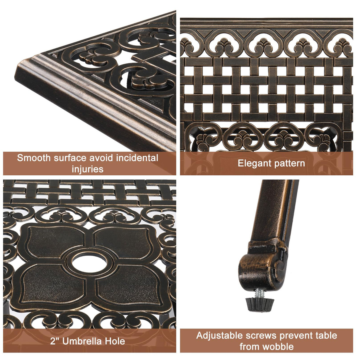 VINGLI Cast Aluminum Patio Bar Table, 42" Height High Top Outdoor Bar Table with Umbrella Hole, Pub Height Bistro Square Table for Paito Lawn Garden VINGLI