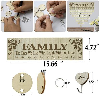 [Gifts for Mom Dad] Family Birthday Calendar Wall Hanging,Wooden Birthday Reminder Plaque Sign Family DIY Calendar Hanging Board Personalized Gifts - WoodArtSupply