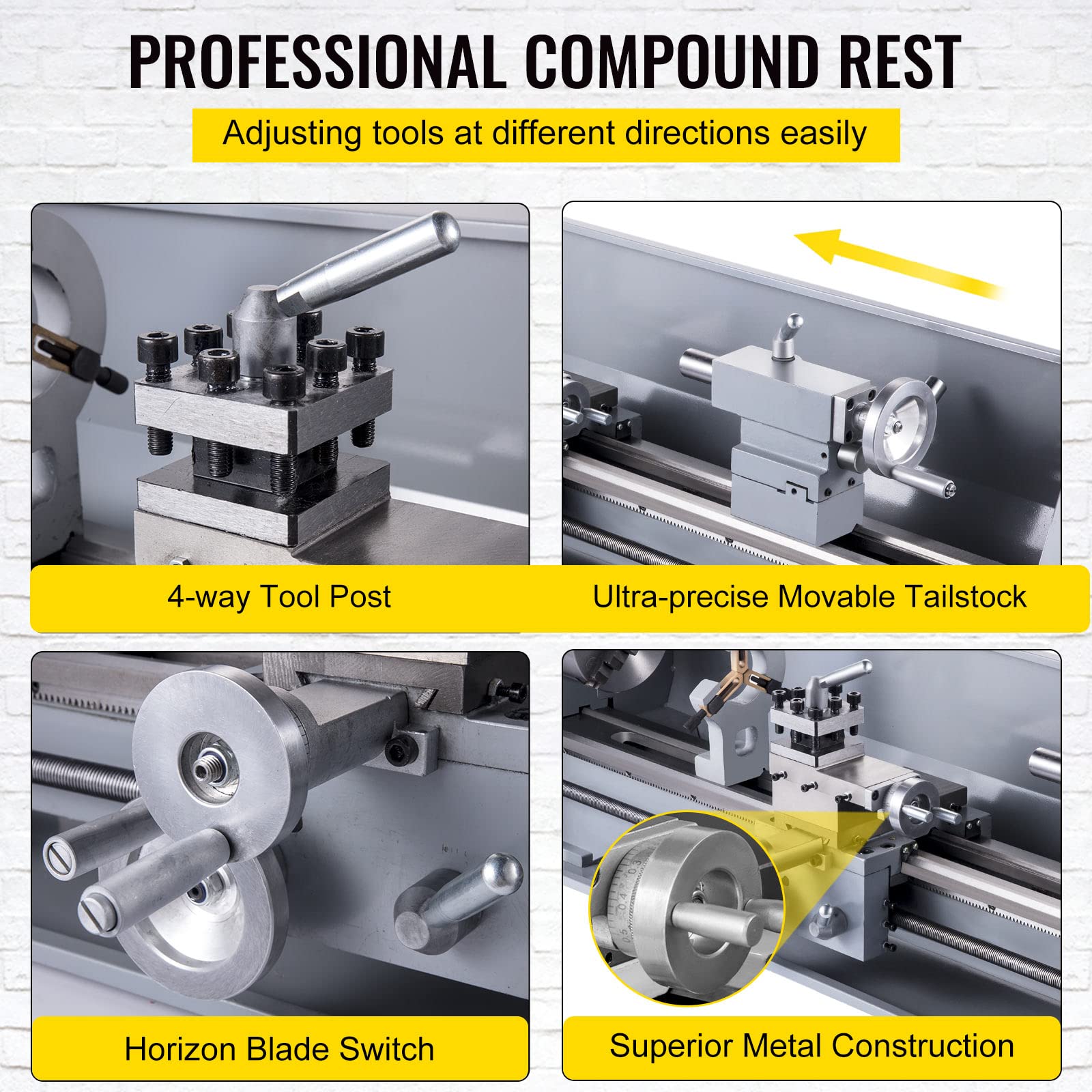 VEVOR Metal Lathe, 210x800 Mini Lathe Machine, 2500 RPM Variable Speed Change, 850W Precision Mini Lathe, Metal Working Lathe with Brushless Motor, Milling Machine for Various Metal Turning - WoodArtSupply