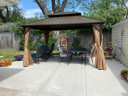 Domi 10'x14' Hardtop Gazebo Canopy Metal,Outdoor Aluminum Gazebo with Galvanized Steel Double Roof,Curtain and Netting,Permanent Gazebo Pavilion for Patio Deck,Backyard - WoodArtSupply