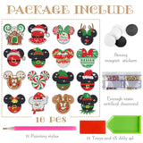 RiVolTa Christmas Diamond Art Kits - 16 Pcs Mouse Head Painting Magnets Refrigerator Cute Snowman Santa Claus Magnetic Stickers Dotz Ornaments for Adults Kids DIY Crafts Xmas Fridge Home Decals Decor RiVolTa