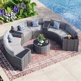 WACASA 11 PCS Curved Rattan Patio Furniture Set – Outdoor Sectional Sofa with Waterproof Cushions, Coffee Table, Side Tables & Pillows, Natural Wicker Conversation Set for Garden, Backyard, Deck WACASA