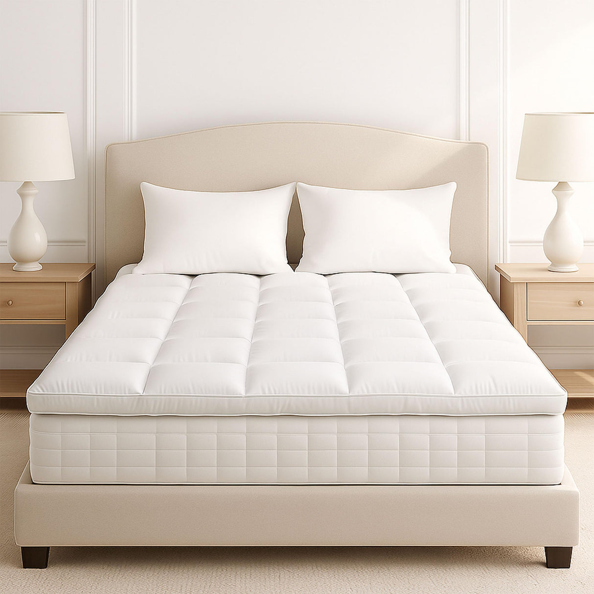 Lavish Home Down Mattress Topper - Queen 4-Inch Duck and Goose Feather Bed with Cotton Mattress Topper Cover - Plush Pillow Top for Cushion and Support (White) Lavish Home