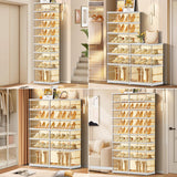 CIMLORD 9 Tier Foldable Shoe Rack for Closet Entryway 18-36 Pairs Stackable Clear Shoe Storage Boxes with Lids Large Shoes Shelf with Door Tall Plastic Organizer Cabinet Easy Assembly CIMLORD
