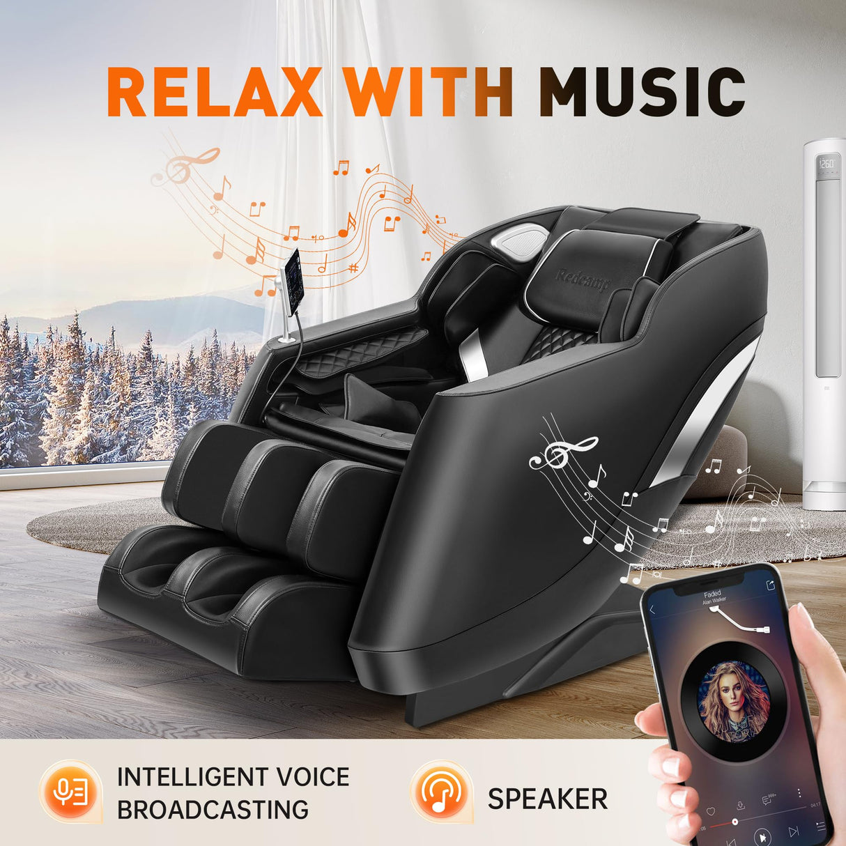 Redcamp Massage Chair Full Body: with 8-Point Fixed Nodes, Zero Gravity, Waist & Leg Heating, Airbag Massage, Bluetooth Music, LED Remote, Foot Rollers, Auto Programs, Adjustable Calf Redcamp