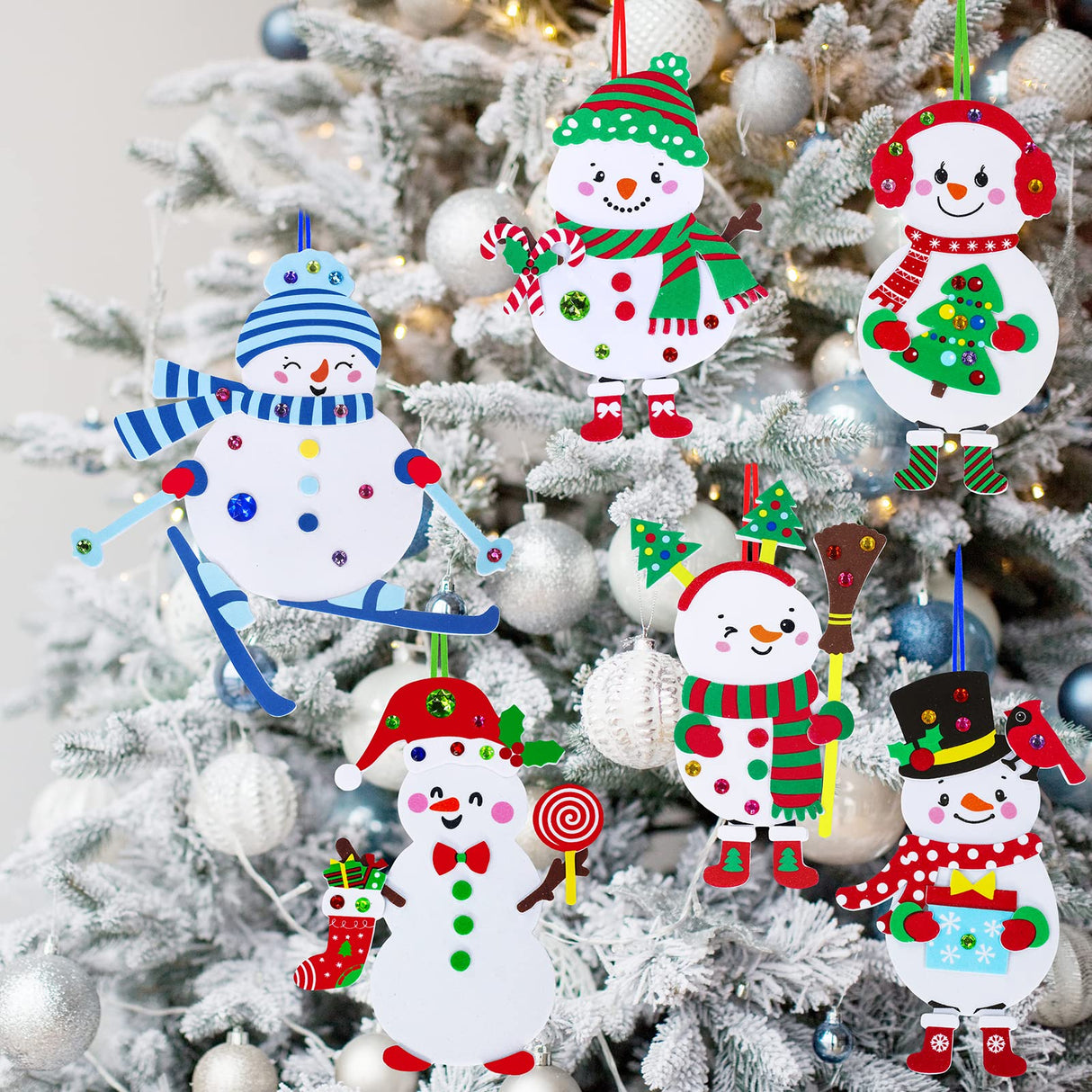 Winlyn 24 Sets Christmas Craft Kits Winter Crafts DIY Christmas Snowman Ornaments Decorations Art Sets Snowman Christmas Foam Stickers Arts and Crafts for Kids Holiday Art Project Classroom Activities Winlyn