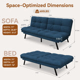 Vipbear Convertible Futon Sofa Bed, Blue Linen Futon Couch with Adjustable Backrest & Armrests, Folding Small Recliner Sleeper Sofa Bed for Living Room, Apartment, Office Vipbear