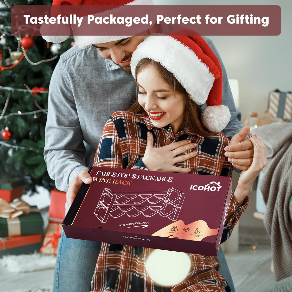 ICOHOT Stackable Wine Rack Countertop, Sturdy Wine Bottle Holder Freestanding for Cabinet, 2 Tier Small Tabletop Wine Holder Stand for Pantry Bar, Wire Wine Bottle Rack Metal Wine Storage Organizers ICOHOT