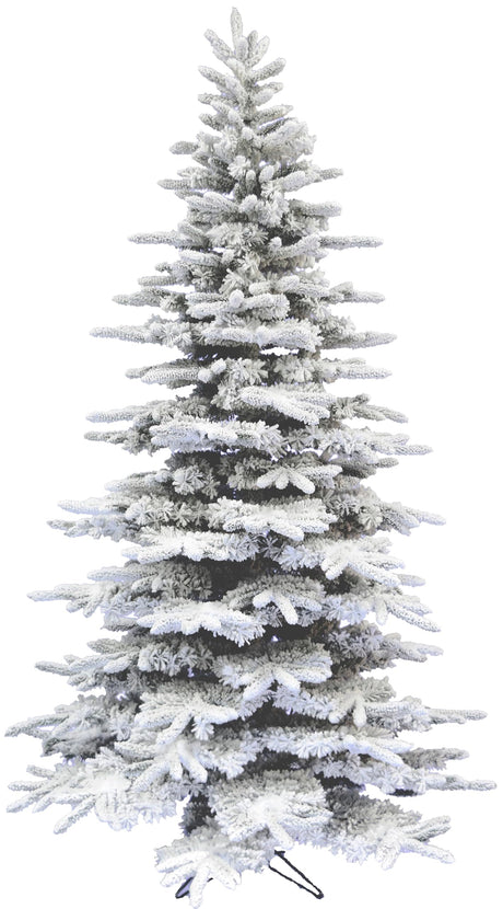 Fraser Hill Farm 7.5-Ft. Mountain Pine Flocked Artificial Christmas Tree with Stand, Unlit Foldable Fake Tree with Realistic Snowy Foliage for Home Decoration Fraser Hill Farm
