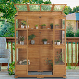 MCombo Wooden Greenhouse, Walk-in Outdoor Greenhouse with Openable Roof and Lockable Door, 0899 (Natural) MCombo