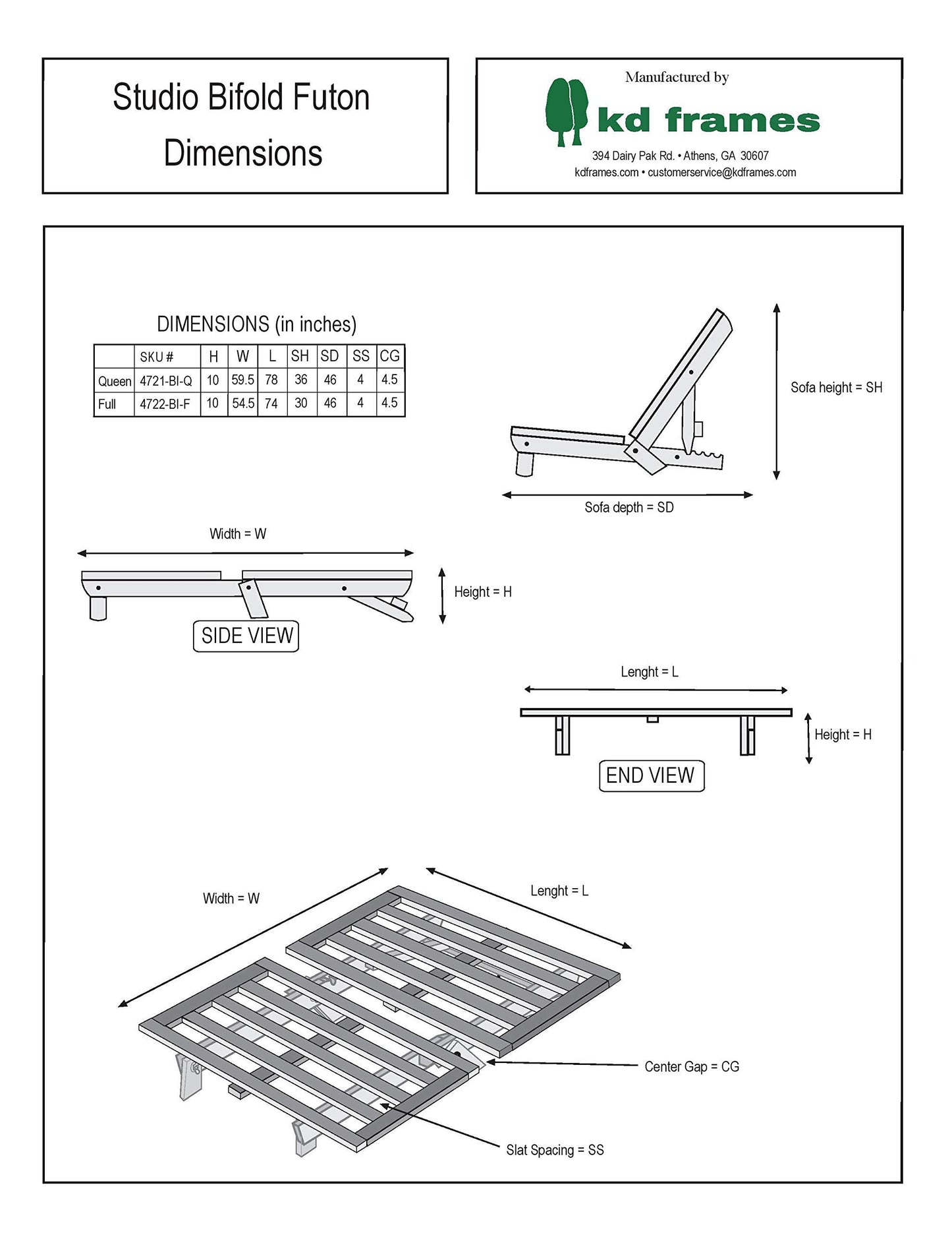 KD Frames Studio Bifold Futon (Queen) - WoodArtSupply