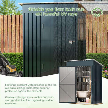 5x3FT Vertical Outdoor Steel Storage Shed with Floor Frame, Lockable Doors, Compact Metal Tool Shed for Garden, Backyard, Patio, Utility, and Bike Storage BreezZ