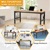 AHB 60" Workbench Adjustable Height, Oak Wood Work Table with Power Outlets, Max 2000 LBS, Heavy Duty Work Bench for Garage Party Shop Office AHB