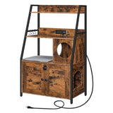 HOOBRO Litter Box Enclosure with 2 Storage Shelves, Indoor Tall Cat Litter Box Furniture Hidden with Charging Station with Cat House and Plush Mat, Rustic Brown and Black BF70UMW01 HOOBRO