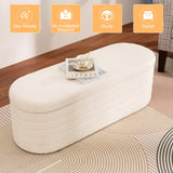 OuchTek Teddy Storage Ottoman Bench Modern Upholstered Storage Bench Sherpa Window Entryway Bench Oval White Ottoman with Storage for Living Room Bedroom Bench End of Bed OuchTek