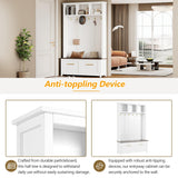 Merax 47" Farmhouse Wood Hall Tree with Bench, Entryway Coat Rack with 6 Golden Hooks& Open Shelf, Brown Wood Grain Bench with 2 Drawers, White 47.2''W*76.6''H Merax