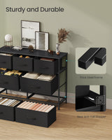 SONGMICS Dresser for Bedroom, Chest of Drawers, TV Stand, Steel, MDF, 7 Non-Woven Fabric Drawers, Storage Organizer Unit, Closet, Entryway, Ink Black and Ebony Black ULGS323B01S SONGMICS