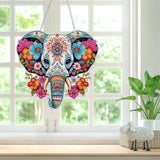 Bowetile Elephant Diamond Art Hanging Kits for Adults Kids, 5D Special Shape Diamond Painting Flowers Pendant Kits, Animal Gem Art Suncatchers Painting Ornament for Home Garden Wall Decor Bowetile