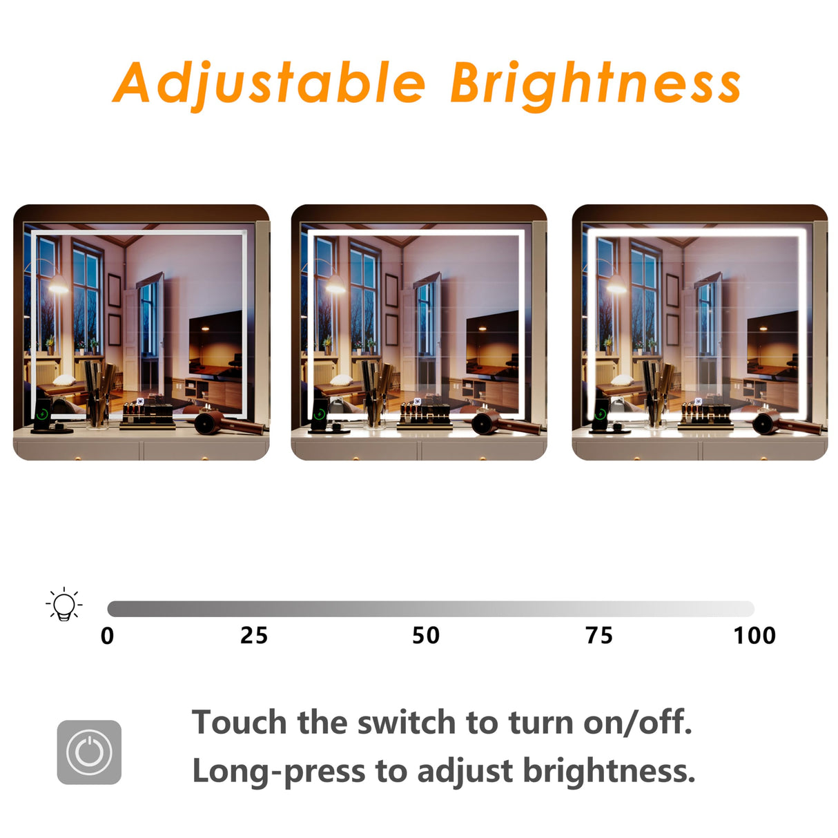 Jartoil Vanity Desk with Lighted Mirror and Charging Station, Extra Large Mirror Vanity Dresser with Storage Shelves, Modern Vanity Set with Nightstand, Cushioned Stool (White-1) Jartoil