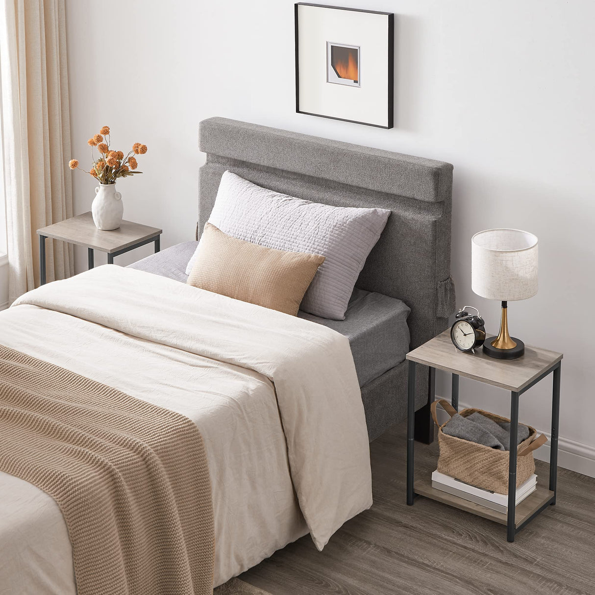 VASAGLE Side Tables Set of 2, Small End Table, Nightstand for Living Room, Bedroom, Office, Bathroom, Greige and Black ULET272B02 VASAGLE